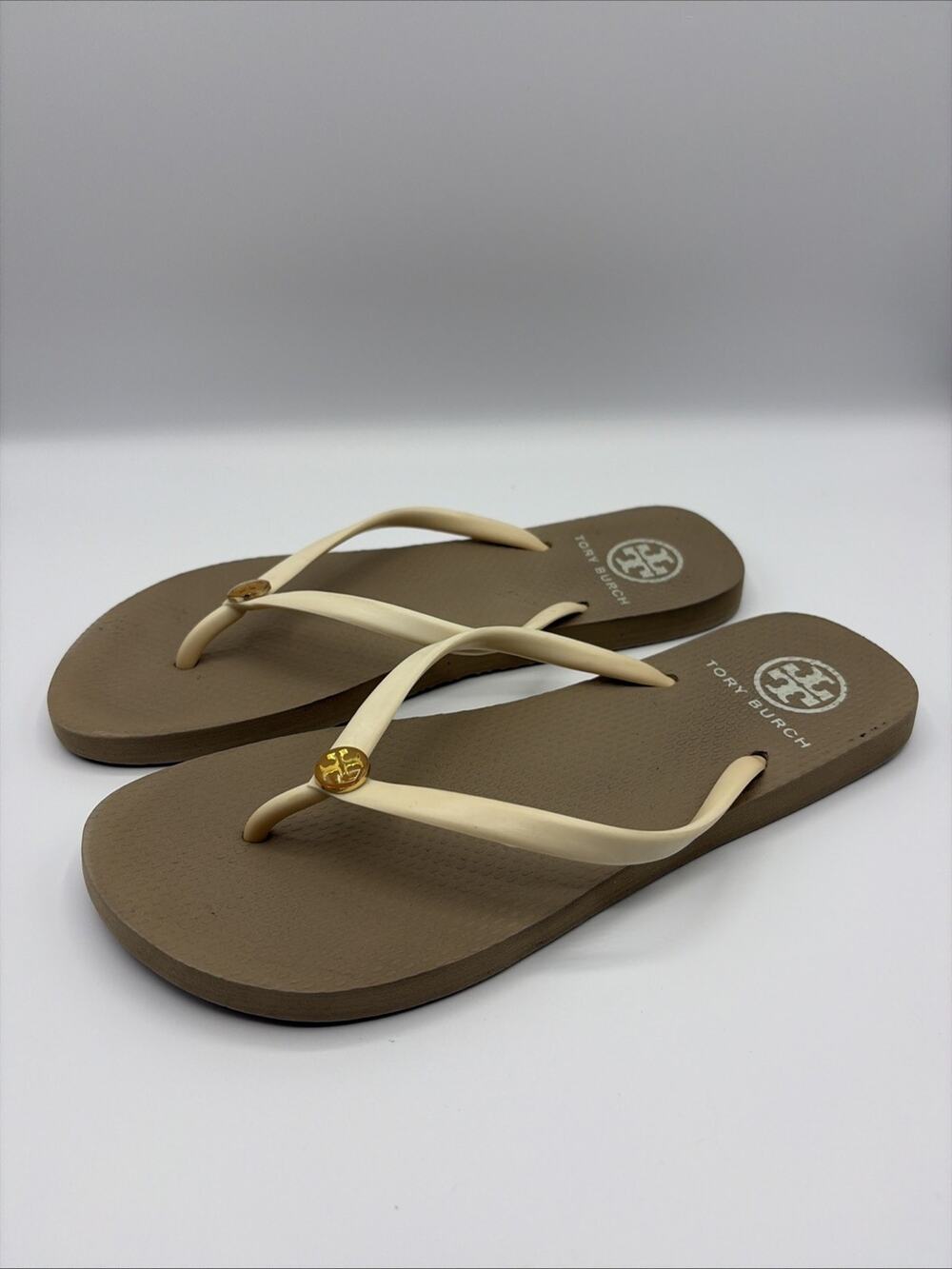 Tory Burch Neutral Tan Rubber Summer Flip Flops Sandals Women’s Sz 7